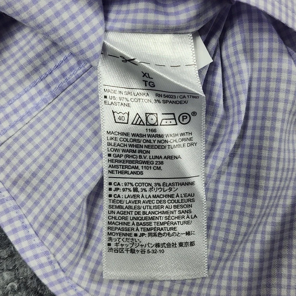 Banana Republic Slim Fit Shirt XLPurple Gingham Wrinkle Resistant Mens Button Up